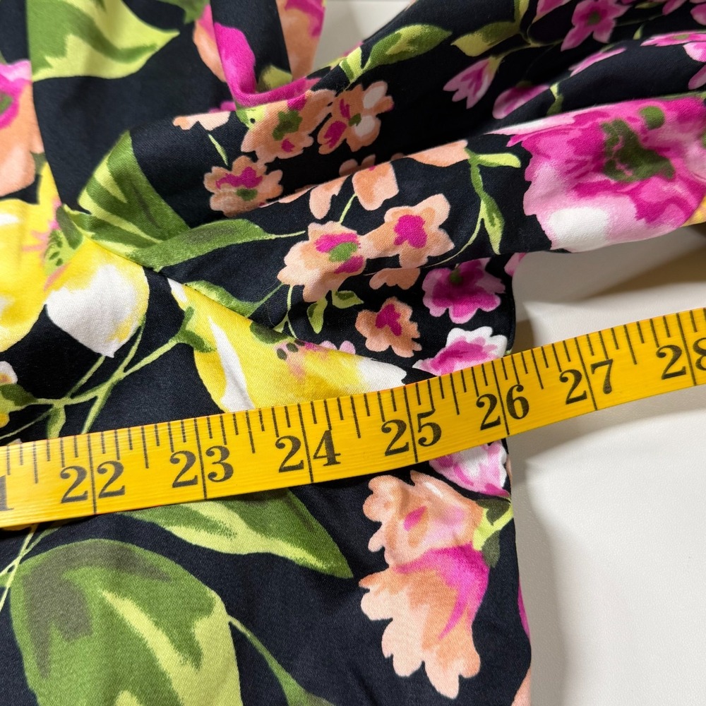 Avenue Floral Blazer Women Plus 26 Black Pink Yellow Cotton Stretch Ruched Sleev - Picture 9 of 11